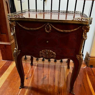 ANTIQUE Wood Inlay with Brass Accent, Small Dresser or Large Night Stand 