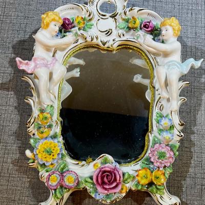 Limoges Porcelain Mirror Cherubs 