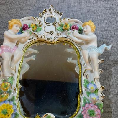 Limoges Porcelain Mirror Cherubs 