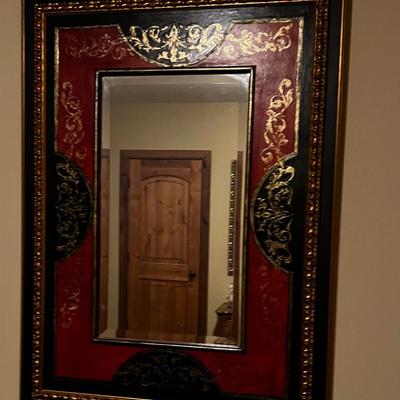 Red & Black Leather & Gilded Mirror, Highly Un-usual! 