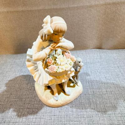 LLADRO Girl with a Puppy and Flower Basket 