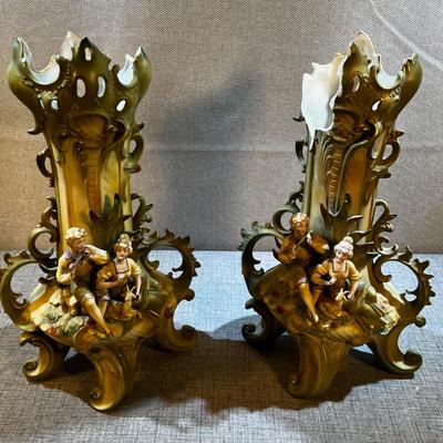 Pair of Royal Dux Art Nouveau Vases MARKED Saxony 