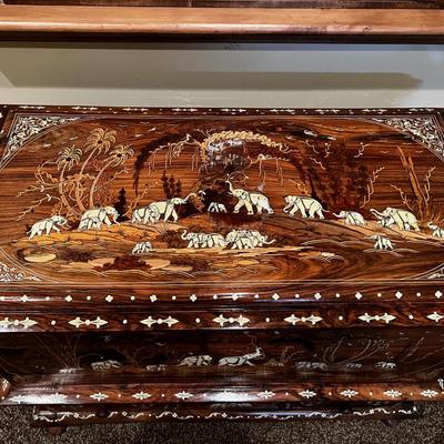 Vintage Chest with Inlay of Elephants, AWESOME