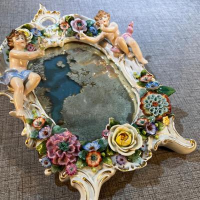 Antique Dresden Putti Mirror 