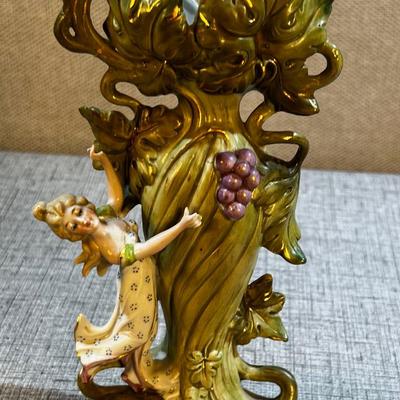 Art Nouveau Vase  Royal Dux or Saxony  Green with Grapes