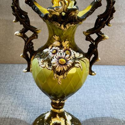 Vintage Capodimonte Green Flower Vase 