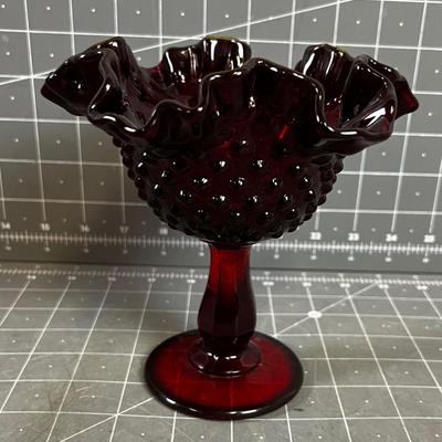 elegant FENTON GLASS RUBY HOBNAIL COMPOTE 