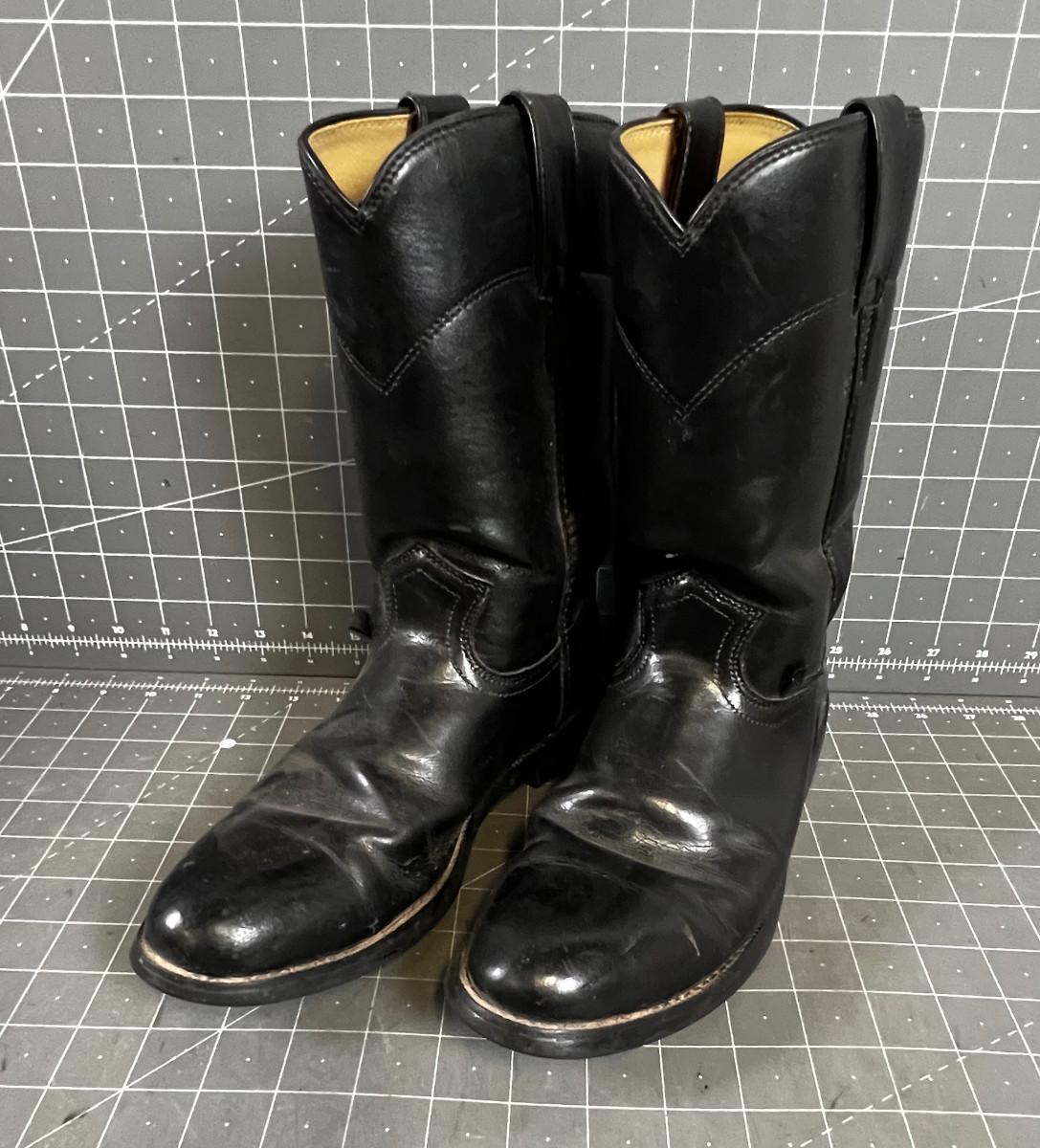 LADIES JUSTIN BASICS ROPER BOOTS BLACK COWHIDE SIZE 7 1/2 B JBL3000 ...