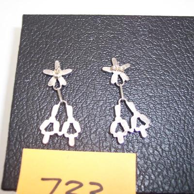 Petite Point Needlepoint Dangle Earrings Turquoise