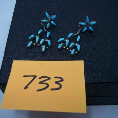 Petite Point Needlepoint Dangle Earrings Turquoise