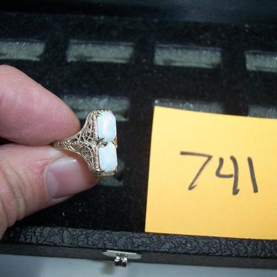 14K Gold Opal Filigree Edwardian Ring