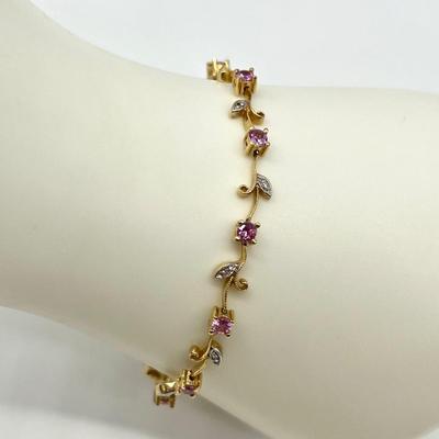 14K YG ~ 7â€ Diamond & Pink Tourmaline Bracelet