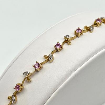 14K YG ~ 7â€ Diamond & Pink Tourmaline Bracelet