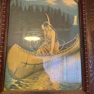 Framed Art - Sacagawea Native American Bow & Arrow Fishing 1920's
