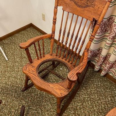 Oak Rocking chair fitted for a chamber pot