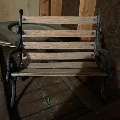 Miniature wrought and wood bench