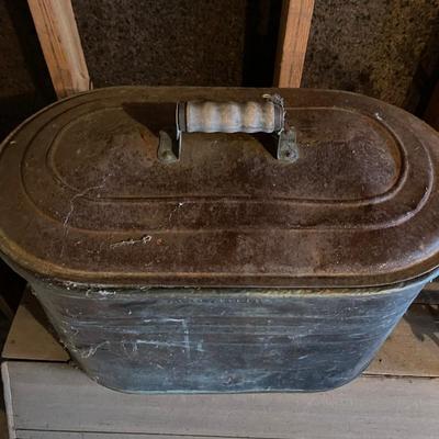 Copper boiler with wood handled lid