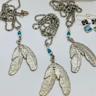 LOT 23R: Turquoise & Silver (Mexico) Peacock Earrings,Matching Avon Necklace & Earrings & More