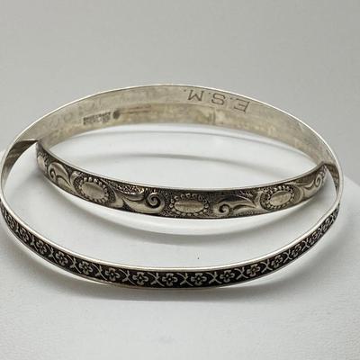 LOT 34C: Two Sterling Silver Bangle Bracelets & Earrings 21.7 Grams