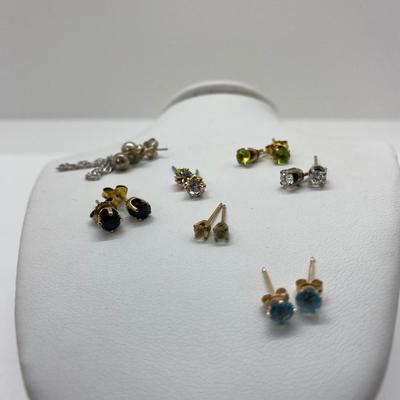 LOT 35C: 10K Blue Topaz Posts, Sterling Silver Ball &Chain Earrings & More