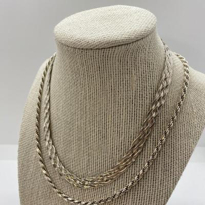 LOT 37: 15â€ Sterling Silver MD 28V Braided Necklace & 18â€ Sterling Rope Chain