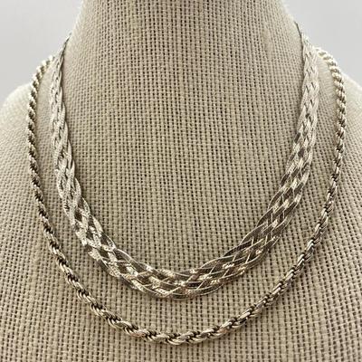 LOT 37: 15â€ Sterling Silver MD 28V Braided Necklace & 18â€ Sterling Rope Chain