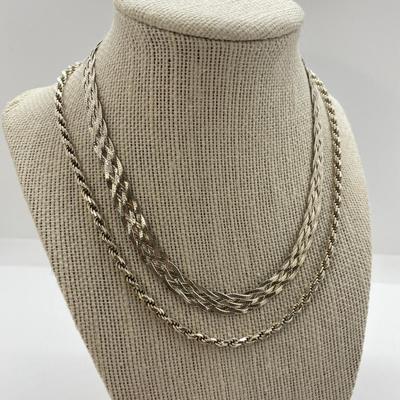 LOT 37: 15â€ Sterling Silver MD 28V Braided Necklace & 18â€ Sterling Rope Chain