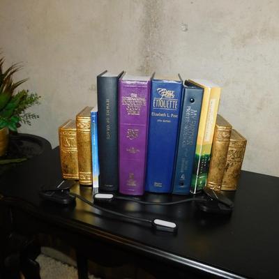 BOOK ENDS, NIFTY BOOK LIGHTS AND BOOKS OF THE LORD