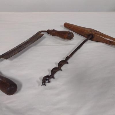 Pair of Vintage Tools includes Draw Knife and Hand Drill