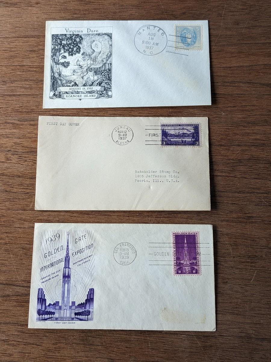 3, 1930's First Day Issue Stamps and Envelopes