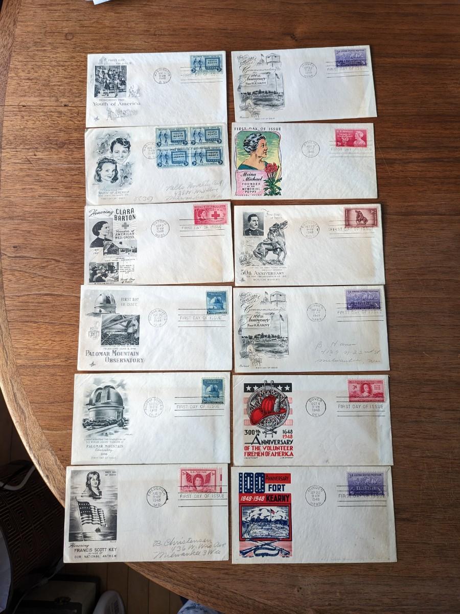 12, 1948 First Day Issue Stamps and Envelopes