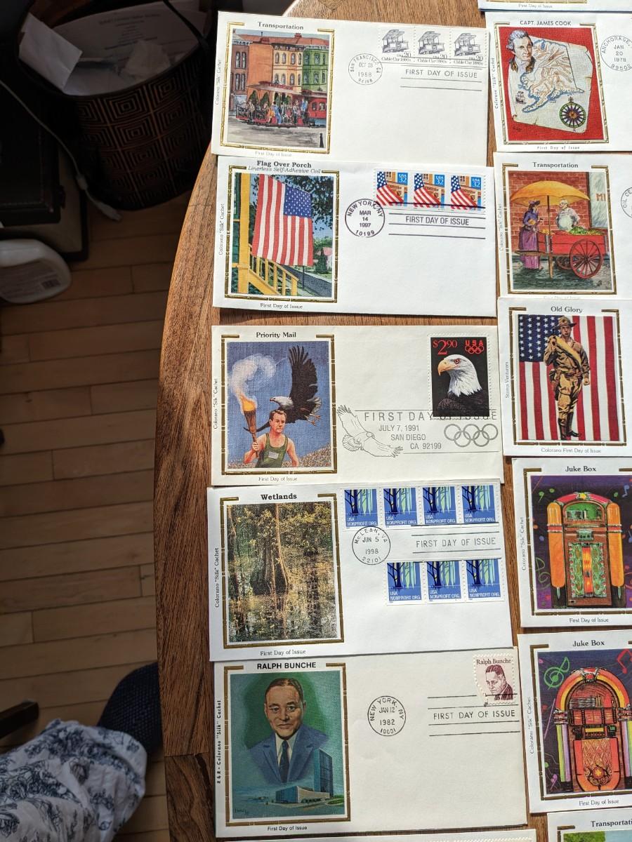 31, 1980's Silk Cachet Collection First Day Issue Stamps and Envelopes