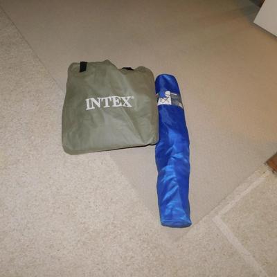 INTEX TWIN SELF INFLATING AIR MATTRESS AND FOLDING CAMP CHAIR WITH CUP HOLDER
