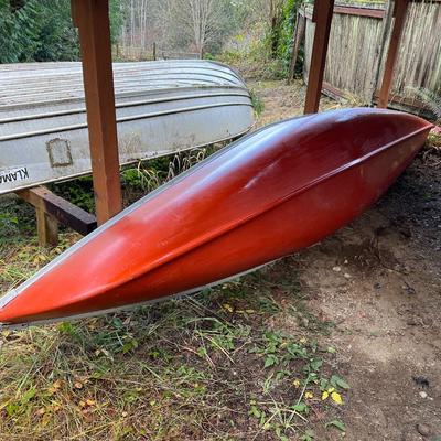 Coleman Company 17 Ft Orange 3 Seater Canoe Row Boat with Pair of Oars