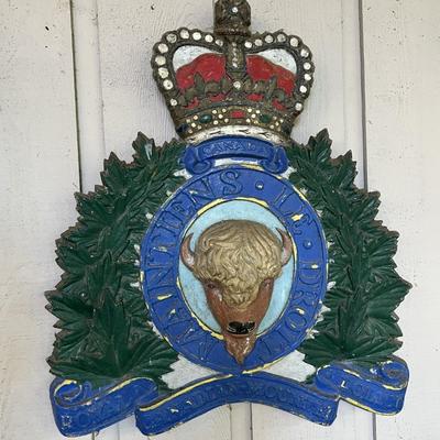 Vintage Royal Canadian Mounted Police Buffalo Badge Wall Plaque of Painted Heavy Metal
