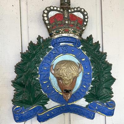 Vintage Royal Canadian Mounted Police Buffalo Badge Wall Plaque of Painted Heavy Metal