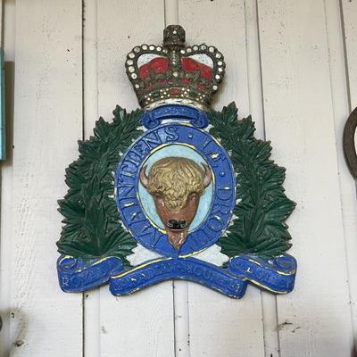 Vintage Royal Canadian Mounted Police Buffalo Badge Wall Plaque of Painted Heavy Metal