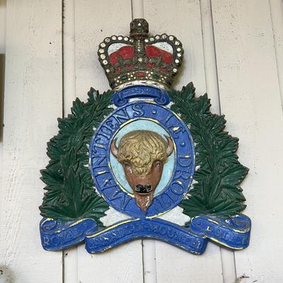 Vintage Royal Canadian Mounted Police Buffalo Badge Wall Plaque of Painted Heavy Metal