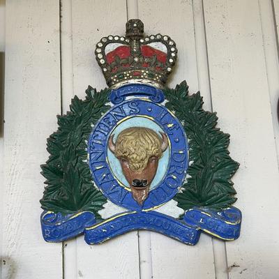 Vintage Royal Canadian Mounted Police Buffalo Badge Wall Plaque of Painted Heavy Metal