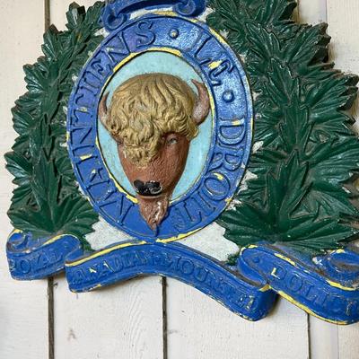 Vintage Royal Canadian Mounted Police Buffalo Badge Wall Plaque of Painted Heavy Metal