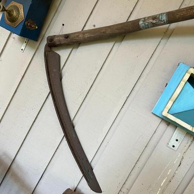 Antique Primitive Seymour Manufacturing Wood Scythe Sickle with Curved Blade