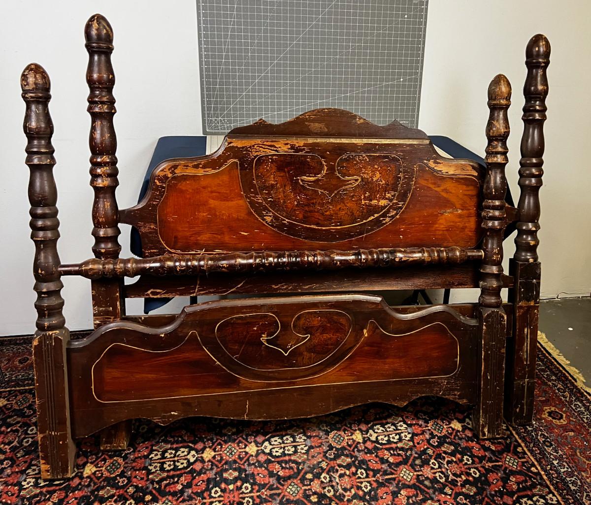 Antique Bed Frame Full Size with Metal Rails