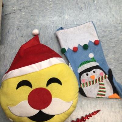 Santa emoji pillow and stocking