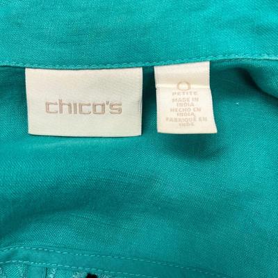 CHICOS ~ Size 0 Petite~ Greenish Blue Ladies Zipper Jacket ~ EUC