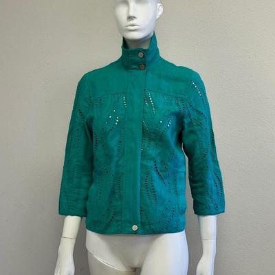 CHICOS ~ Size 0 Petite~ Greenish Blue Ladies Zipper Jacket ~ EUC