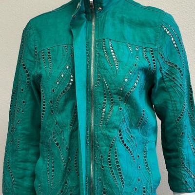 CHICOS ~ Size 0 Petite~ Greenish Blue Ladies Zipper Jacket ~ EUC