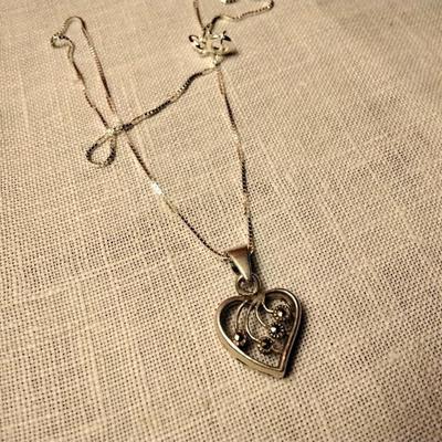 Diamond 925 Heart on 16" 925 Necklace