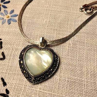 Gorgeous Mother of Pearl And Marcasites â™¥ 925  Herringbone 18" Necklace