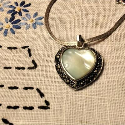 Gorgeous Mother of Pearl And Marcasites â™¥ 925  Herringbone 18" Necklace