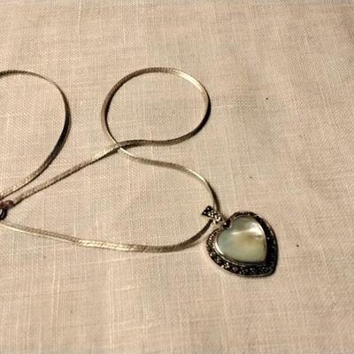 Gorgeous Mother of Pearl And Marcasites â™¥ 925  Herringbone 18" Necklace